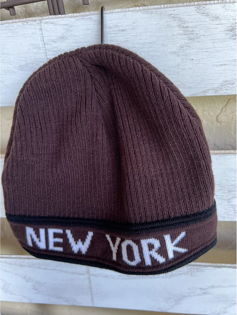 New York Basic Ribbed Beanie Brown Winter Hat Cap NEW.